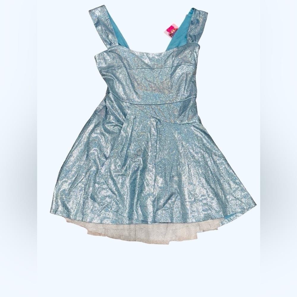 johnny wujek juniors blue shimmer Metallic sleeveless mini Dress